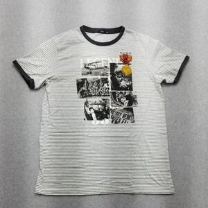 Bossini Shirt Mens XL White Gray‎ Striped Short Sleeve Crew Neck